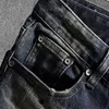 Ropa de calle americana Moda Hombre Jeans Alta calidad Retro Negro Azul Rasgado para Slim Fit Elástico Hip Hop Punk Pantalones