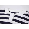 Striped Polo Collar T Shirt Toppar Kvinnor Långärmad Koreansk Ins Vintage Streetwear Ol Tees Kvinnlig Vår Lös Casual 210515