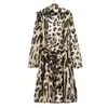 Damska Fur Faux 2021 Leopard Print Płaszcz Z Długim Rękawem Z Pasem Odwróć Kołnierz Kurtka Zimowe Kobiety Teddy Fourrure Femme