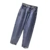 High Waist Jeans Woman Loose Boyfriend For Women Plus Size Korean Gray Blue Vintage Harem Denim Trousers 11716 210512