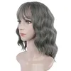 شعر مستعار شعري ريال رمادي مع الانفجارات قصيرة بوب مائج فضة رمادي للنساء الإنسان الطبيعي 14 بوصة 150٪