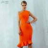 Summer Women Bandage Dress Sexy One Shoulder Sleeveless Ruffles Nightclub Celebrity Evening Party Mermaid Dresses 210423