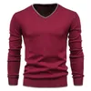 Män Hösttröja V-Neck Pullovers Fashion 100% Bomull Solid Färg Långärmad Slim Sweaters Navy Knitwear 211018
