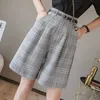 Seoulish Summer Women's Shorts With Belted Solid High Waist Office Wide Leg Shorts Elegant Lila Loose Byxor Ficka 210611