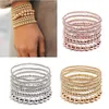 6 pièces rétro Simple perles rondes Bracelets élastique extensible Bracelets perlés pour femmes fille adolescent bijoux cadeaux Q0719