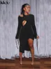 Kliou – Robe Maxi à décolleté Sexy pour femmes, forme asymétrique, ajourée, Style minuit, rubans, jupes trapèze féminines, Y1204