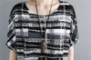 Plus Size Women Blouse Shirt Batwing Sleeve Sommar Ladies Toppar Skriv ut Striped Chiffon Blusas 0275 40 210521
