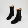 メチナの本物のウールの毛皮の足首のブーツ本革ハイヒールの女性ブーツジッパー厚いヒールシューズスクエアトゥティックショートブーツ女性40 210608