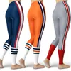 Ao Ar Livre Casual Skinny Impresso Feminino Desporto Feminino Femme Fresco Cor Striped Skinny Elastic Workout Azul Legging 211014