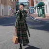 Vintage Plaid Verdicken Frauen Wolle Langen Mantel Outercoat Winter Warme einreiher Gürtel Koreanische Damen Mantel Femme 210518