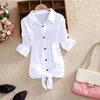 White Blouses Kimono Summer Top Women Letter Printed Shirts Sleeve Turn Down Collar Casual Print Cardigan DD8799 210323