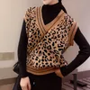 Aelegantmis 4 Color Leopard Knitted Sweater Vest Women Casual Loose Sleeveless Waistcoats Female Preppy Knitwear Korean 210607