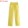 FP do miłości Za kobieta Vintage szerokie spodnie nogi dżinsy różowy zielony niebieski żółty jesień wiosna przyloty uliczne spodnie 210809