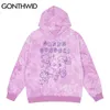 Gonthwid Hoodies Harajuku Cartoon Bears Print Tie Dye Hooded Sweatshirts Streetwear Hip Hop Fashion Casual Pullover Tops Uitloper H0910