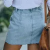 Jolee Jocoo Dames Casual Elegante Onregelmatige Hoge Taille Zoete Seature Summer A-lijn Denim Rok Pocket Bottons Party Club 210518