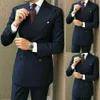 Marineblaue Business-Büro-Männeranzüge mit zweireihigem Bräutigam-Smoking für Hochzeit, Abschlussball, formelle Slim-Fit, männliches Modekostüm X0909