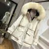 Women's Down & Parkas FTLZZ Winter White Duck Jacket Women Large Natural Fur Hooded Snow Coat Casual Loose Thick Sash Tie Up Luci22