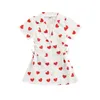 Meisje jurken meisjes zomer shirt jurk Valentijnsdag liefde hart print revers korte mouw bandage knop-down voor kinderen