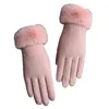 Five Fingers Gloves Women Winter Full Finger Plush Lined Heart Embroidery Touchscreen Mittens 6XDA