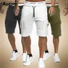 Zomer Cargo Shorts Mannen Casual Trunks Fitness Workout Strand Man Ademend Katoen Gym Korte Broek Stripe 210629