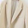 Beige Single-breasted Long-sleeved Lapel Collar Casual Wild Chic Women's Coat Professional Simple Female Suit 210507