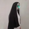 LED-skräck NUN Mask Cosplay Scary Valak Latex Masker med huvudduk LED Light Halloween Party Props Deluxe