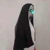 LED 공포 NUN 마스크 코스프레 무서운 Valak 라텍스 마스크 Headscarf LED 라이트 할로윈 파티 소품 디럭스