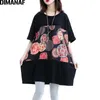 Dimanaf T-shirt Stora kvinnor Kläder Bomull Sommar Kortärmad Kvinnlig Mode Utskrift Grundläggande Tops Tunika Casual Loose Black 210722