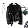 2022 New Women's Jacket Faux Shearling Sheepskin Retro Suede Päls Motorcykeljacka Bälte Löst Zaring Woman Jackets