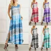 Boho Sukienka Kobiety Holiday Beach Casual Plus Rozmiar V-Neck Krawat Druk Print Bez Rękawów Nieregularne Vestidos Verano Mujer 210517