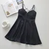 Kimutomo Seksowna sukienka Slinging piersi Kobiety Lato Koreański Retro Paski Slim Wysoka Talia Bez Rękawów Mini Vestido Feminino 210521