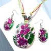 Boucles d'oreilles collier à la mode ovale coquillage papillon fleur paon imprimé pendentif avec bijoux géométriques ensembles accessoire féminin