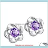 Jewelry925 Sterling Sier Heart على شكل CZ Zircon Crystal Flower أقراط للنساء الأذن الأذن قرط KY Drop Delivery 2021 QY1KD