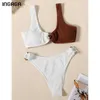 Ingaga Sexy Bikini's Swimsuits Push Up Swimwear Kobiety Patchwork Biquini Ruched Kostium kąpielowy Moda Ring Bikini Set 210621