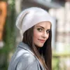 Bonnet en fourrure de lapin chaud d'hiver pour femmes, tricoté, solide, mignon, décontracté, Skullies, chapeau coréen noir, Y21111