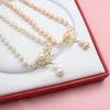 Chokers HABITOO Beauty 8-9mm Natural White Pink Cultured Freshwater Pearl Choker Pendant Necklace Gold Bead Cubic Zircon Jewelry Design