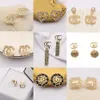 20color 18K Gold Plated Letters Stud Brand Designer Crystal Geometric Luxury Women Rhinestone Pearl Long Earring Wedding Party Jewerlry Accessories