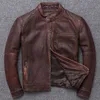 Giacca da uomo vintage in vera pelle con colletto alla coreana Giacca da motociclista da uomo Cappotti e giacche in pelle bovina Chaqueta De Los Hombres WPY2514