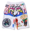 Aolamegs Shorts Men Cartoon Graffiti Print Bermuda Beach Knä-längd Hip Hop Elastic Waist High Street Sommar Sweatpants 210712