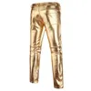 Стили мужские скинни блестящие золотые серебряные черные брюки кожа