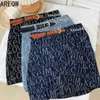 Sommer Mode Allgleiches Brief Denim Hohe Taille Abnehmen Rock Kurze A-line Tasche Hüfte Weibliche 210507