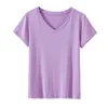 Kvinnor Kortärmad T-shirts V-Neck Candy Colors Slim Topps Sommar Plus Storlek 5XL Elastic Bomull Basic Shirts 210514