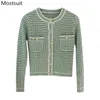 Vintage Korean Knitted Cardigan Sweater Women Full Sleeve O-neck Single-breasted Short Tops Elegant Ladies Jumpers Femme 210513