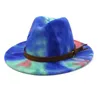 Tie dye Jazz Cap Women Men Wide Brim Hats Formal Man Panama Hat Woman Felt Fedora Caps mens Trilby Lovers Fashion Accessories 5 colors