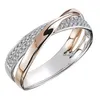 Hot Selling Elegant Cross Ring Creative Rosegold Silver Dubbelfärg Diamant Ring Kvinnor Onsdag Smycken