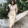 Frauen Stricken Strickjacken Röcke Sets Korea Elegante Sexy Spitze UP Gestrickte Pullover Mäntel + Hohe Taille Midi Rock 2 stück Anzüge 210518