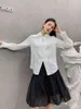 Primavera manga comprida camisa branca womens tops e blusas ruched lanterna designer botão até estilo coreano mulheres 210427
