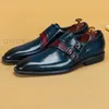 Erkekler Elbise Ayakkabı Deri Hakiki Erkek Düğün Loafer'lar Keşiş Kayışı Siyah Mavi Rahat Iş Ayakkabıları Parti Ayakkabı Ayakkabı Üzerinde Kayma