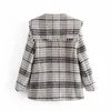 Kvinnors mode Tweed Plaid Suit Jacket Retro Sjal Lapel Single-breasted Coat Streetwear 210521