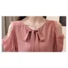Blusas mujer de moda mulheres blusas de manga curta chiffon blusa fora shouler camisas top s tops e 4095 50 210506